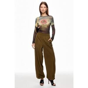 Monse Multicolored Rose Printed Mesh Top Size M Missing Stitching at Sleeve hem